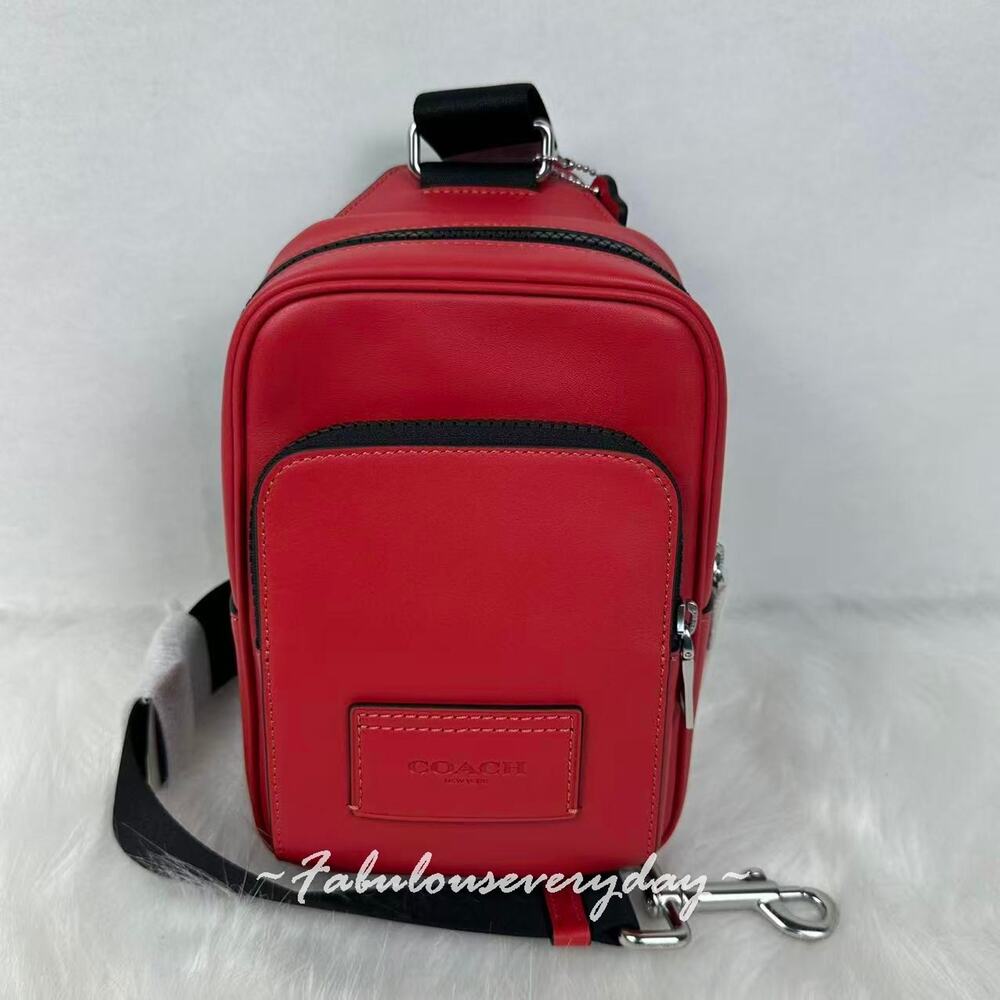 Coach Men's Racer Sling Pack Crossbody In Leather/Silver/True Red CU252 NWT